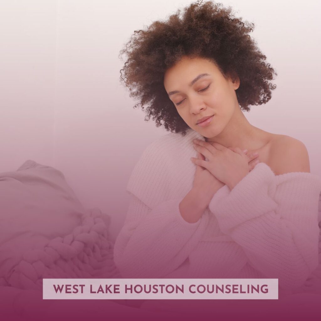 Black female meditating and practicing deep breathing exercises in her room