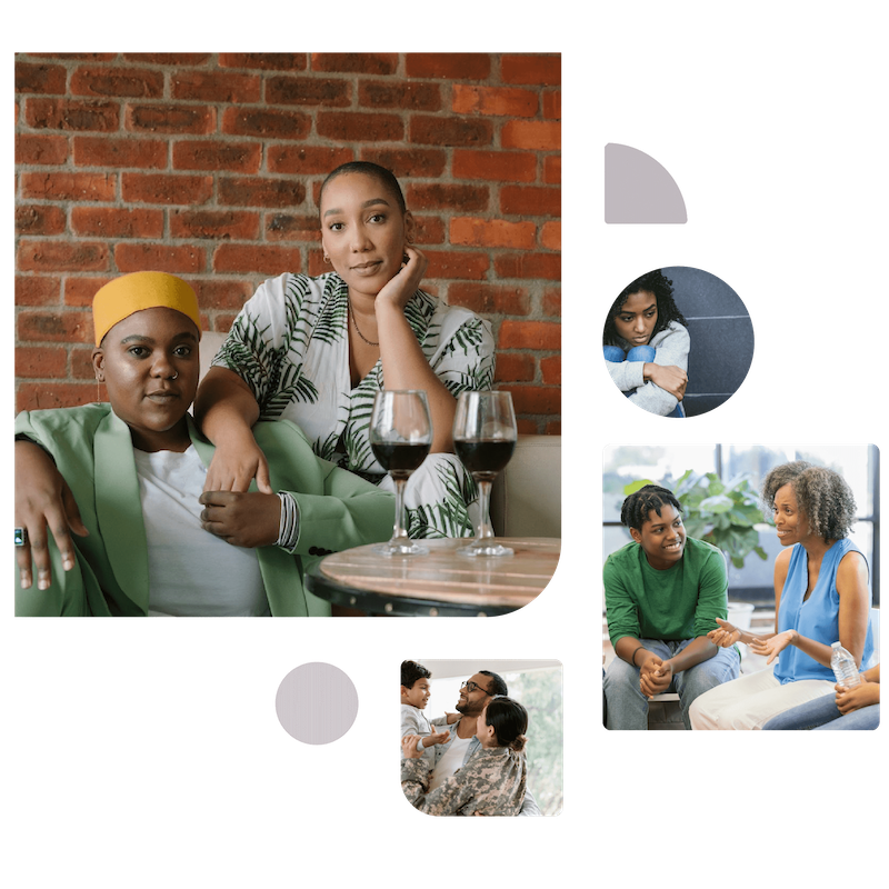 Mental Health Matters Collage depicts multiple POC clients in different posed positions.